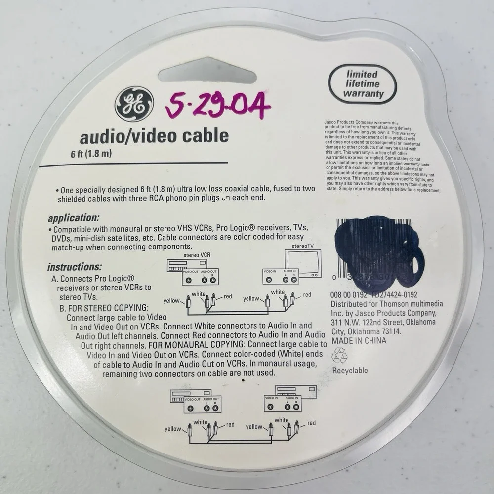 GE DVD Audio Video 6 ft 1.8 m Ultra Low Loss Coaxial Black Cable
